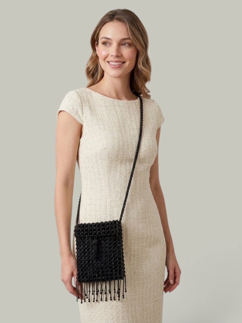 Bijoux Terner Vintage Black Beaded Fringe Crossbody